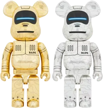 Bearbrick x BAPE x Hajime Sorayama Baby Milo 1000% 2x Set Gold/S
